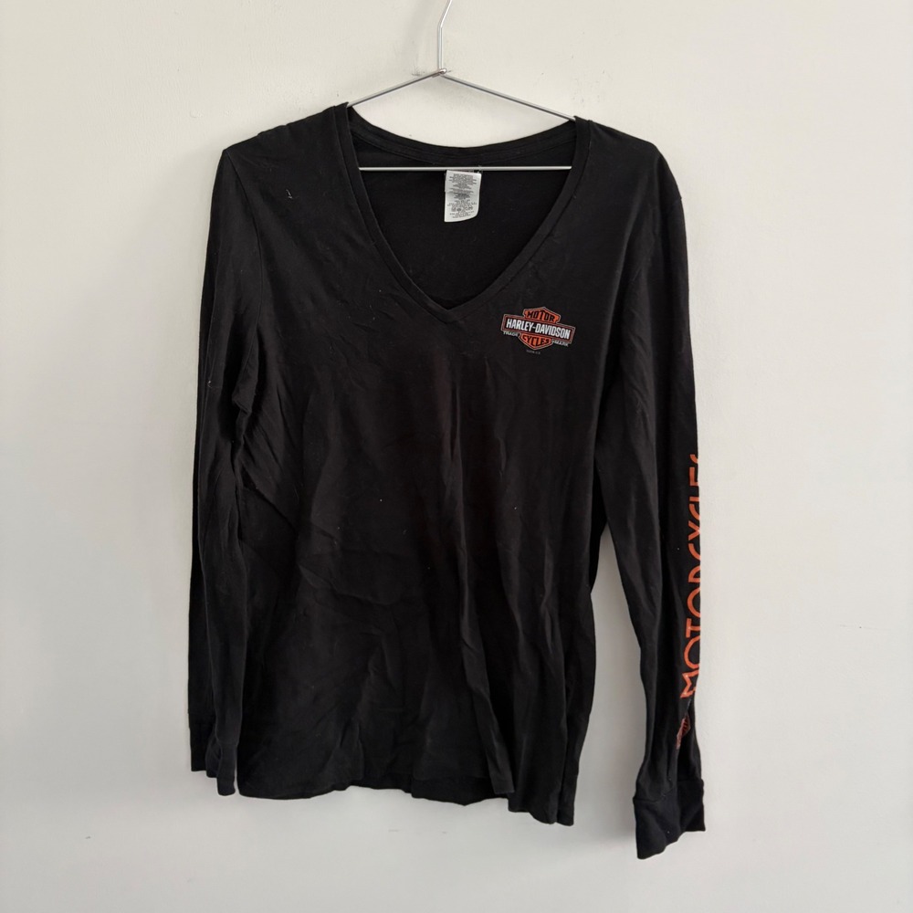 Harley-Davidson Womens V-Neck Long Sleeve Shirt Black High Country Wyoming XL